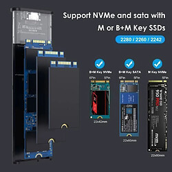 DZMDIP Boîtier SSD M.2 NVME, 10Gbps USB C 3.1 Gen 2 Boîtier Disque Dur SSD M.2 NVME SATA - Alliage d'aluminium - Noir