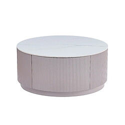 Homy france Table basse ronde avec tiroir - Marbré blanc
