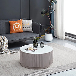 Homy France Table Basse BARI – Bois Gris & Marbre Blanc – 80x45 cm avec Tiroir