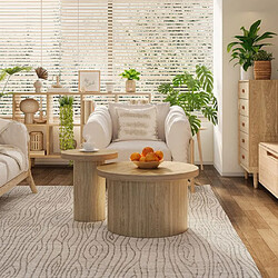 DZMDIP Table Basse Ronde - 2 Pièces - Bois Naturel - 66x40cm - 40x46cm