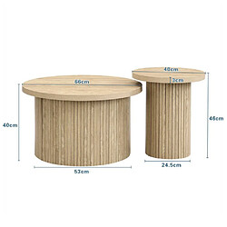DZMDIP Table Basse Ronde - 2 Pièces - Bois Naturel - 66x40cm - 40x46cm