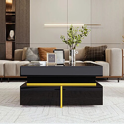 DZMDIP Table Basse - 70x35,5cm - Finition Brillante - 2 Tiroirs - Accents Dorés