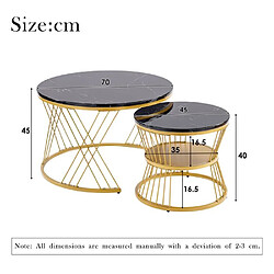 DZMDIP Table basse ronde - Ensemble de 2 - Placage marbre brillant - Cadre doré - Design contemporain