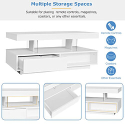 DZMDIP Table Basse - 4 Plateaux en Verre - 2 Tiroirs - Blanc - 95x50x42.5 cm