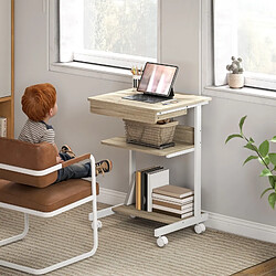 OKWISH Bureau roulant compact avec tiroir et étagères, 4 roues