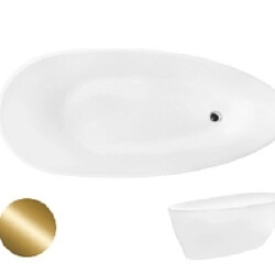 BESCO Baignoire îlot de 140 x 60 cm - Graphite - avec Siphon Dorée - GOYA