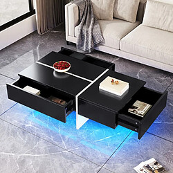 DZMDIP Table basse - 100x50x34.5 cm - Éclairage LED - 3 tiroirs - Noir brillant