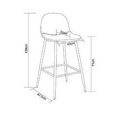 Homy france lot de 2 tabourets de bar velours - Anthracite pas cher