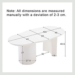 DZMDIP Table basse - Moderne - 100x50x40.5cm - MDF - Design irrégulier - Blanc brillant