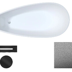 BESCO Baignoire îlot chrome Glam avec bonde noir GOYA A-LINE 160x73