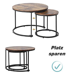 DZMDIP Table Basse Ronde Lot de 2 Tables Basses Salon Table d'Appoint Ronde Imbriquée Bois MDF Style Industriel Marron Rubrique