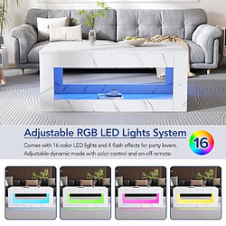 DZMDIP Table Basse avec éclairage LED - Blanc - Rectangulaire - Bureau - Elégance - Chic