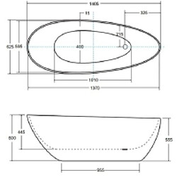 BESCO Baignoire îlot de 140 x 60 cm - Silver - avec Siphon Chrome - GOYA