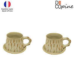 Lot de 2 tasses à café avec soucoupe en céramique wabi-sabi – 300 ml – Fait main – Décopine
