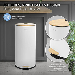 ML-Design Poubelle à pédale 30L blanche en acier couvercle de bambou fermeture silencieuse