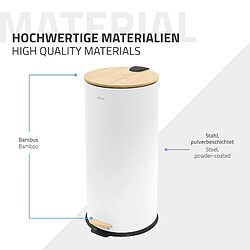 Avis ML-Design Poubelle à pédale 30L blanche en acier couvercle de bambou fermeture silencieuse