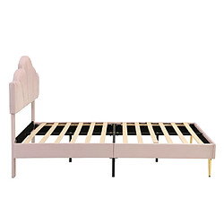 modfu Lit adulte 140x190 cm, tête de lit réglable, lattes, en velours, rose pas cher