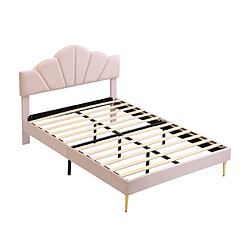Acheter modfu Lit adulte 140x190 cm, tête de lit réglable, lattes, en velours, rose