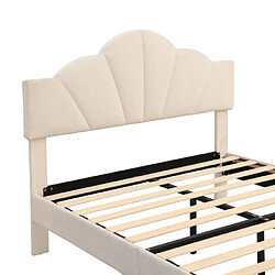 modfu Lit adulte 140x190 cm, tête de lit réglable, lattes, en velours, beige pas cher