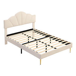 Acheter modfu Lit adulte 140x190 cm, tête de lit réglable, lattes, en velours, beige