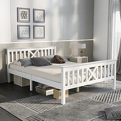 modfu Lit adulte 140x200 cm, en bois, blanc