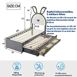 Avis modfu Lit gigogne 90x200 cm avec tiroir et lumière LED, en velours, gris