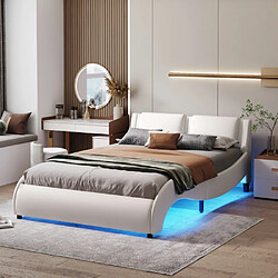 Lit 140x200 Avec Rangement Coffre Hydraulique - Tête De Lit Rembourrée Lin - LED & USB Intégrés