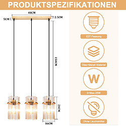 ZMH Suspension 3 Flammes E27 Verre Doré Ø 16 Cm Pour Cafe Bar (sans Ampoule)