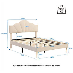 Avis modfu Lit adulte 140x190 cm, tête de lit réglable, lattes, en velours, beige