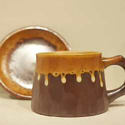 Avis Lot de 2 tasses à café 300 ml avec soucoupe – céramique artisanale wabi-sabi – marron – Decopine