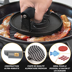 Gourmet Easy Presse à Burger en fonte | Poignée résistante à la chaleur | Presse à grill & bacon | Accessoire barbecue