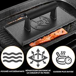 Avis Gourmet Easy Presse à Burger angulaire en fonte | Poignée résistante à la chaleur | Presse à viande & bacon