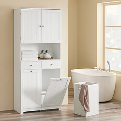 SoBuy Armoire Salle de Bain avec 2 Paniers et 2 Tiroirs Blanc pour Rangement WC