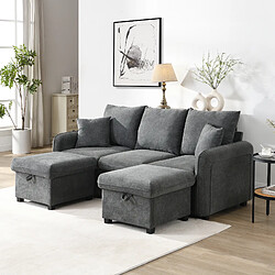 OKWISH Canapé 3 Places 188x82 cm - Poufs mobiles - Gris