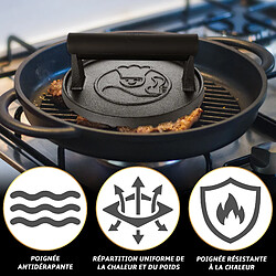Avis Gourmet Easy Presse à Burger en fonte | Poignée résistante à la chaleur | Presse à grill & bacon | Accessoire barbecue