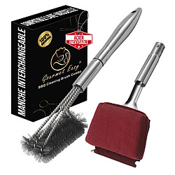 Gourmet Easy Brosse de barbecue 3-en-1 | Avec grattoir & éponge résistante | Manche long | Pour grilles en fonte ou inox