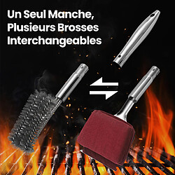 Gourmet Easy Brosse de barbecue 3-en-1 | Avec grattoir & éponge résistante | Manche long | Pour grilles en fonte ou inox