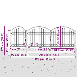 vidaXL Portail de clôture de jardin avec sommet en arc Assen Gris pas cher