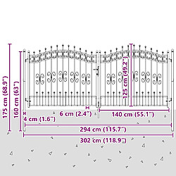 vidaXL Portail de clôture avec pointe KAMPEN 305 x 125 cm Acier Gris pas cher