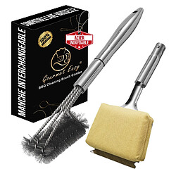 Gourmet Easy Brosse de barbecue 3-en-1 | Avec grattoir & éponge résistante | Manche long | Pour grilles en fonte ou inox