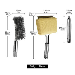 Gourmet Easy Brosse de barbecue 3-en-1 | Avec grattoir & éponge résistante | Manche long | Pour grilles en fonte ou inox pas cher