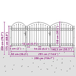 vidaXL Portail de clôture de jardin avec sommet en arc Assen Gris pas cher