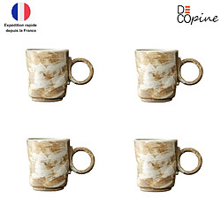 Lot de 4 tasses à café 150 ml – Blanc – Style wabi-sabi – Décopine