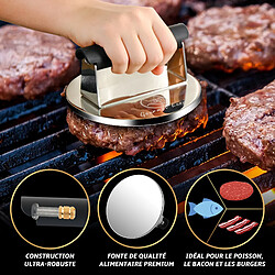 Gourmet Easy Presse à Burger ronde en acier inoxydable | Poignée résistante à la chaleur | Accessoire barbecue durable
