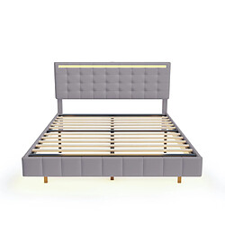 Acheter modfu Lit adulte 160x200 cm, flottant, LED, tête de lit, en lin, gris