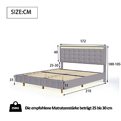 Avis modfu Lit adulte 160x200 cm, flottant, LED, tête de lit, en lin, gris