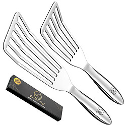 Gourmet Easy Set de spatules de cuisine en inox | Grande spatule poisson et petite spatule crêpe | Poignée ergonomique