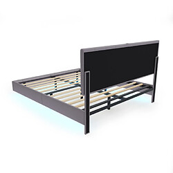 modfu Lit adulte 160x200 cm, flottant, LED, tête de lit, en lin, gris pas cher