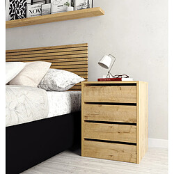 Pegane Table de nuit, table de chevet de 4 tiroirs, commode de chambre coloris Chêne doré - Longueur 46 x Profondeur 45 x Hauteur 63,5 cm