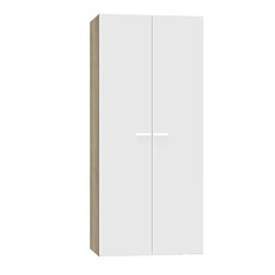 Pegane Armoire 2 Portes placard de rangement coloris Blanc/ Chêne Cambrien - Longueur 79 x Profondeur 52 x Hauteur 180 cm